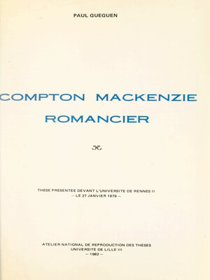cover image of Compton Mackenzie, romancier